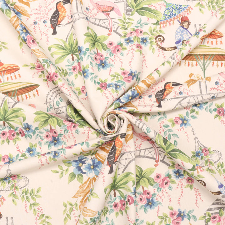 Tropical Monkey Paradise Cream Double Width Fabric