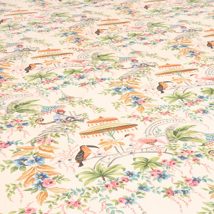 Tropical Monkey Paradise Cream Double Width Fabric