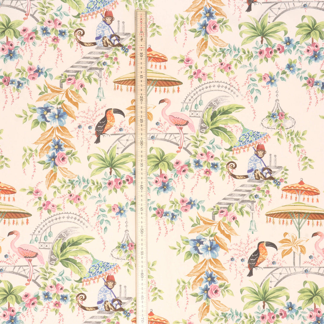 Tropical Monkey Paradise Cream Double Width Fabric