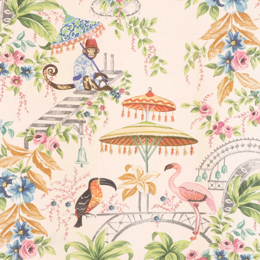 Tropical Monkey Paradise Cream Double Width Fabric