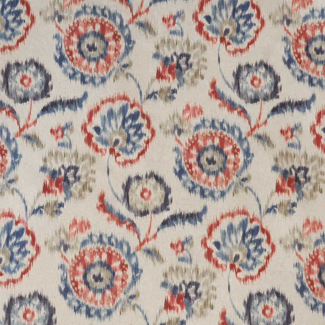 Sora Ikat Floral Double Width Indigo Coral Fabric