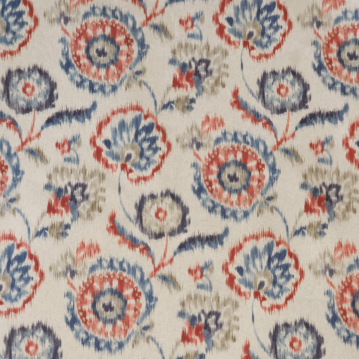 Sora Ikat Floral Double Width Indigo Coral Fabric