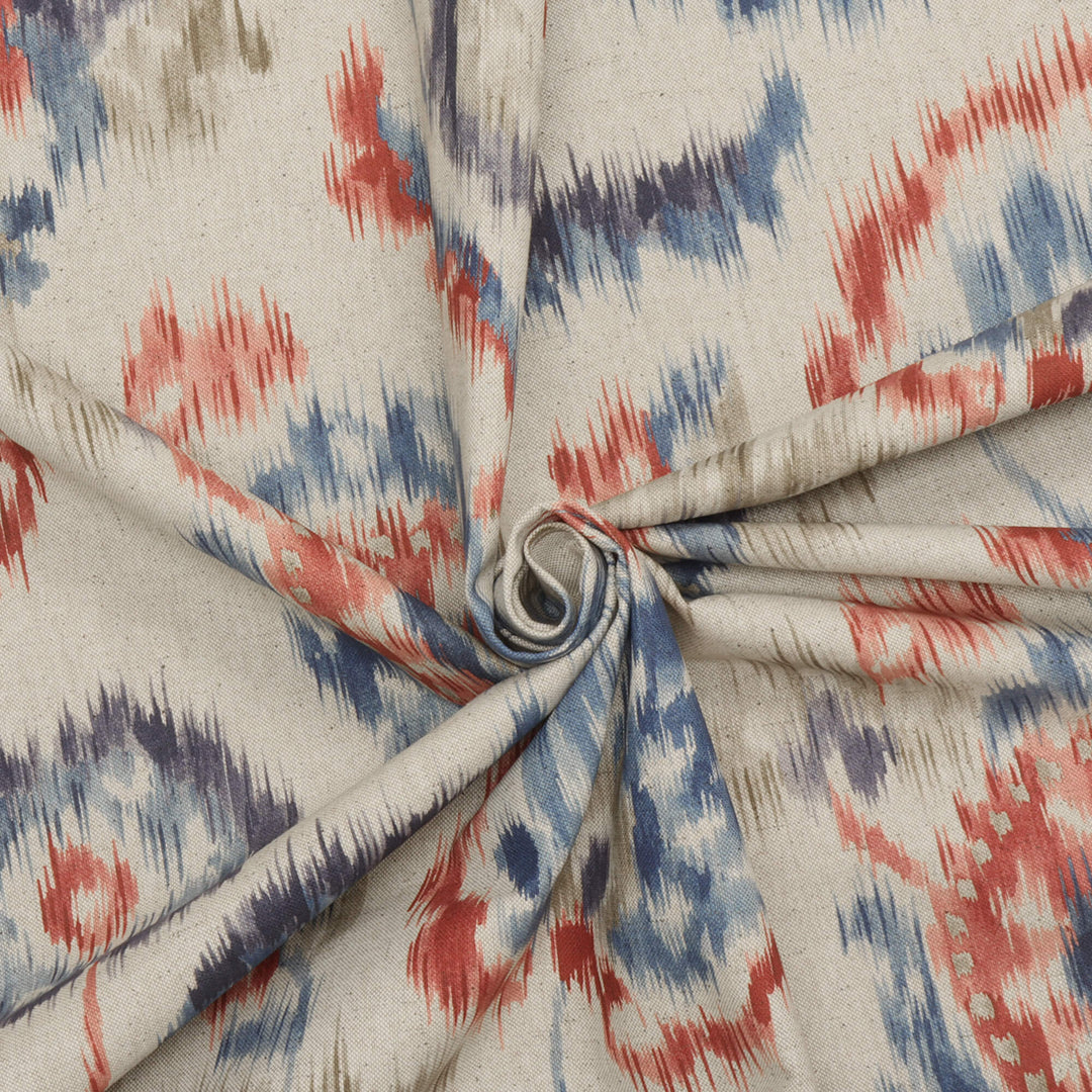 Sora Ikat Floral Double Width Indigo Coral Fabric