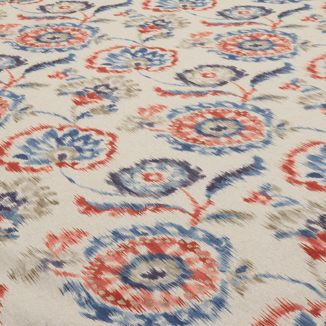 Sora Ikat Floral Double Width Indigo Coral Fabric