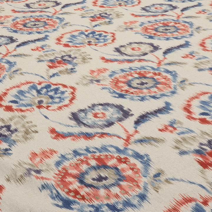 Sora Ikat Floral Double Width Indigo Coral Fabric