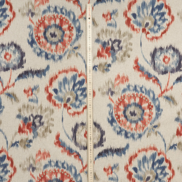 Sora Ikat Floral Double Width Indigo Coral Fabric
