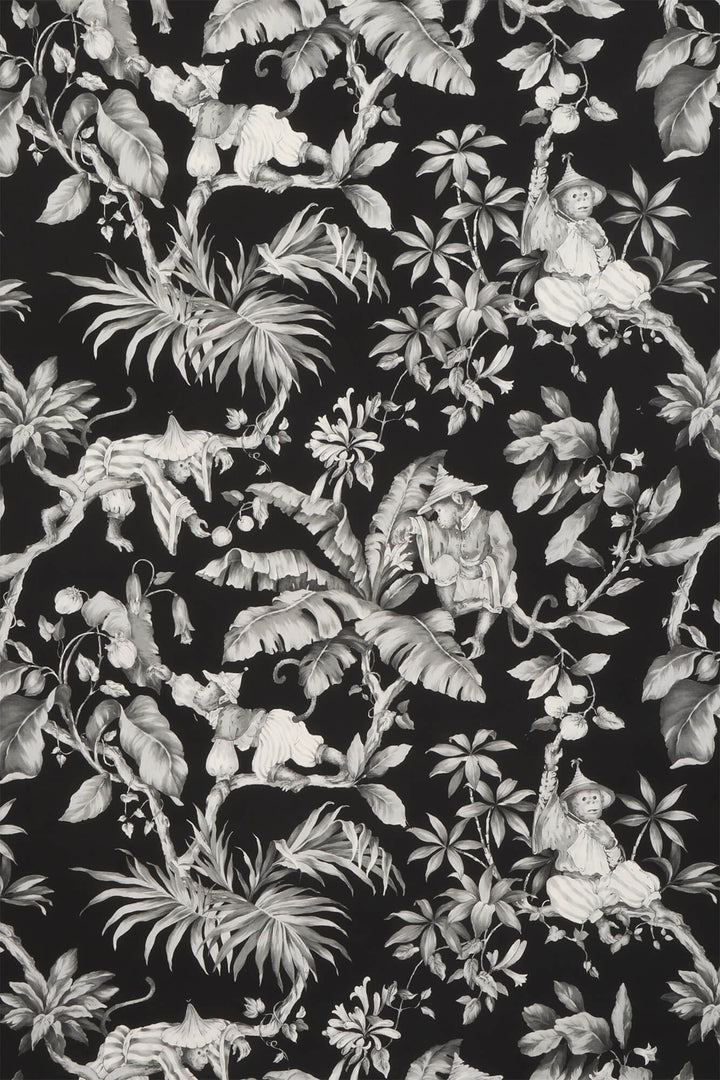 Oriental Monkey Monochrome Double Width Fabric