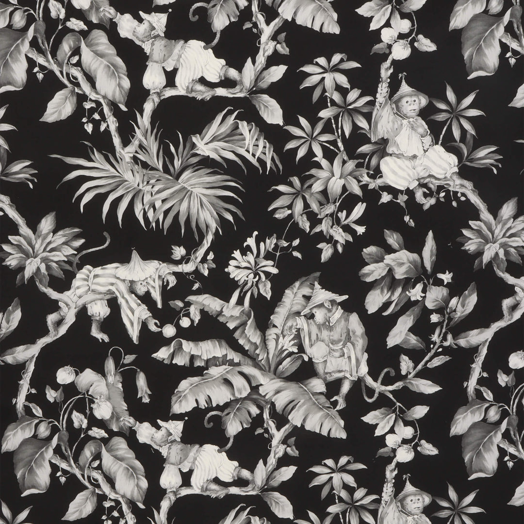 Oriental Monkey Monochrome Double Width Fabric