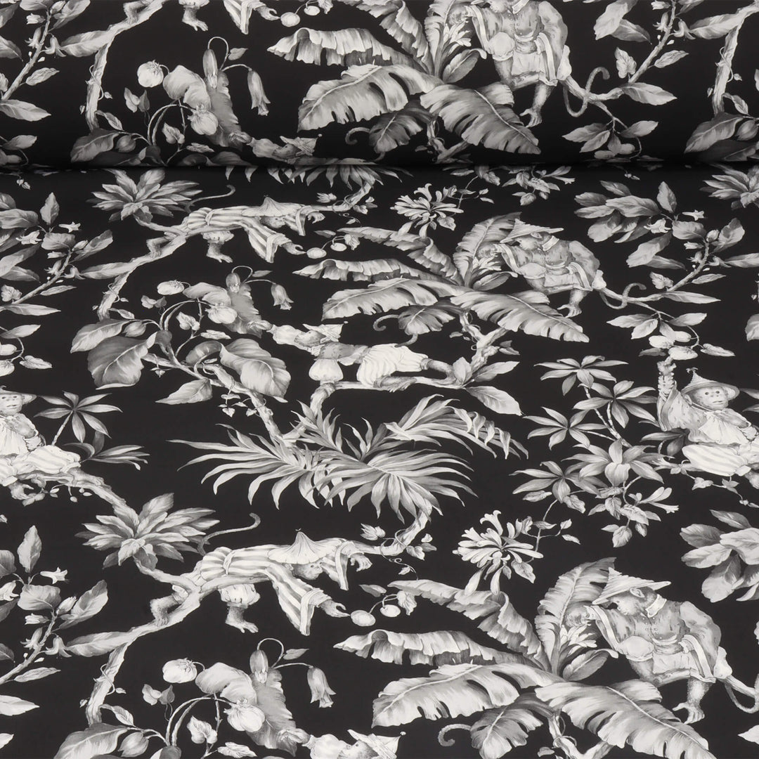 Oriental Monkey Monochrome Double Width Fabric