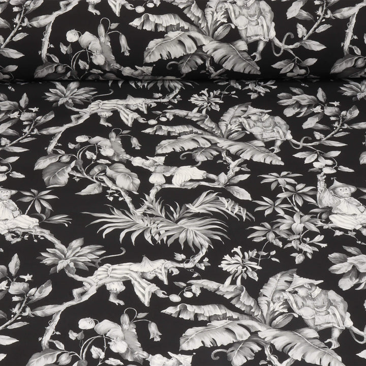 Oriental Monkey Monochrome Double Width Fabric