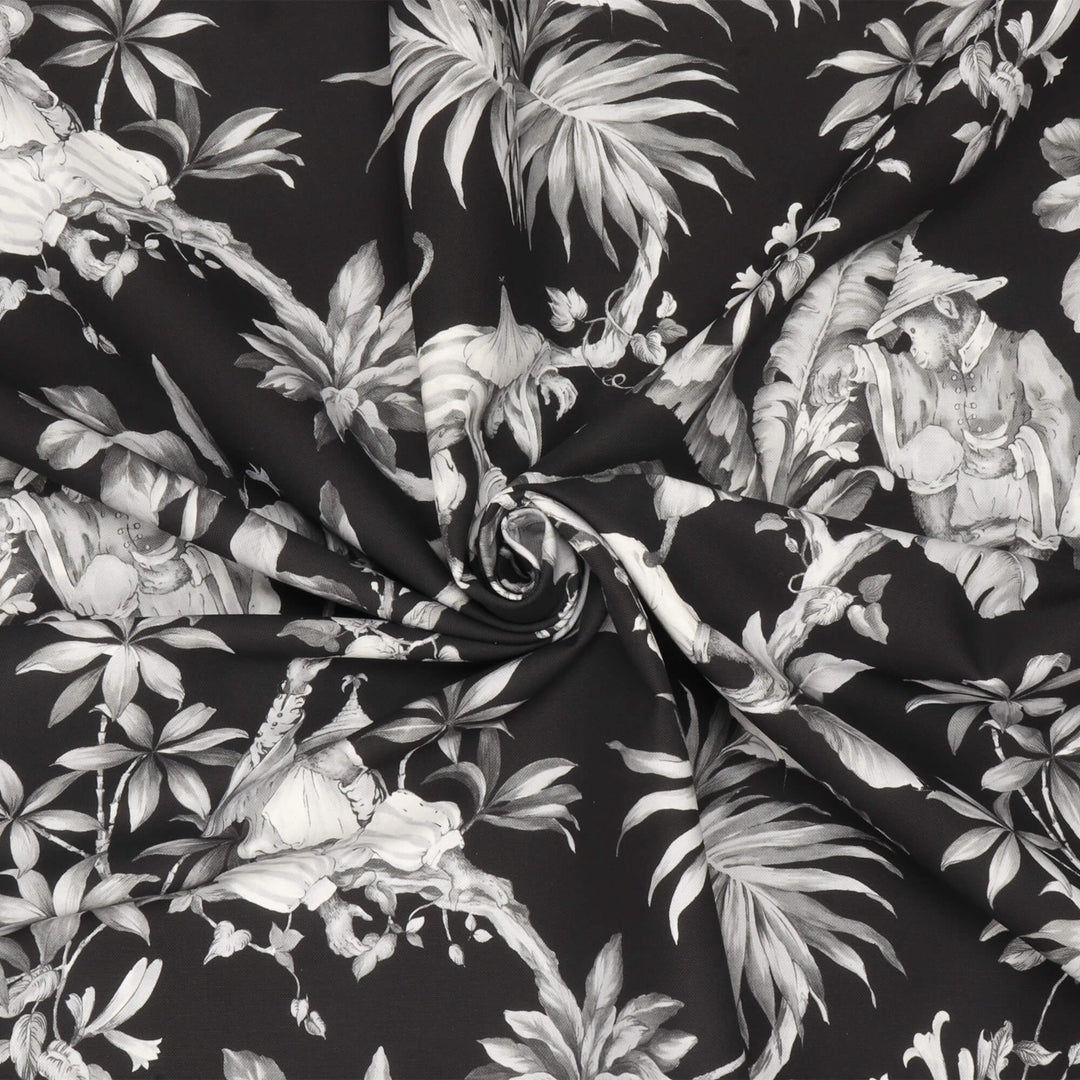 Oriental Monkey Monochrome Double Width Fabric