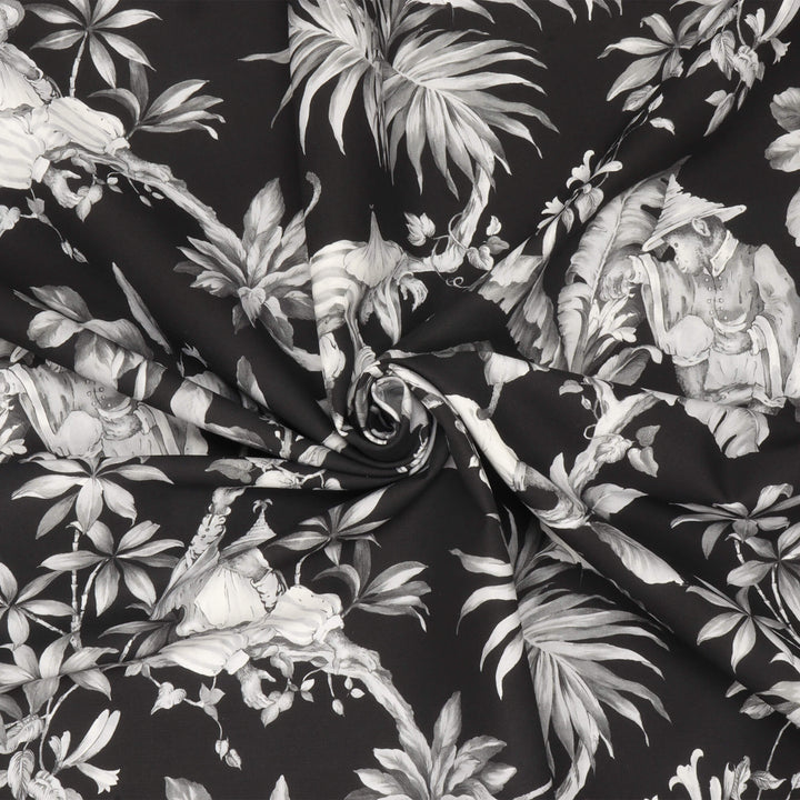 Oriental Monkey Monochrome Double Width Fabric
