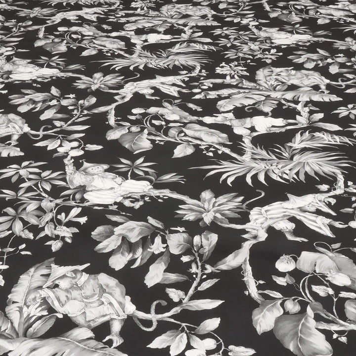 Oriental Monkey Monochrome Double Width Fabric