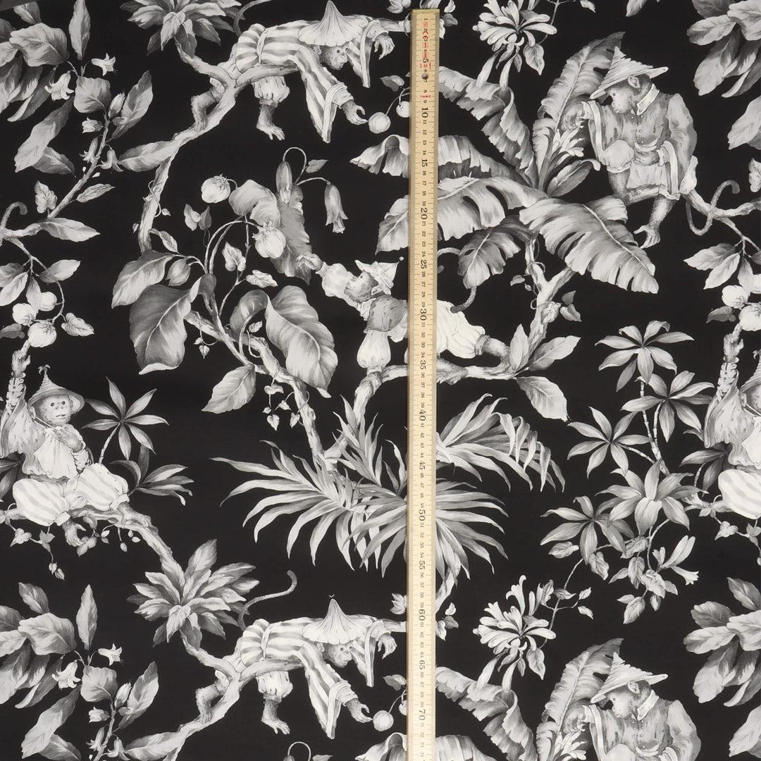Oriental Monkey Monochrome Double Width Fabric