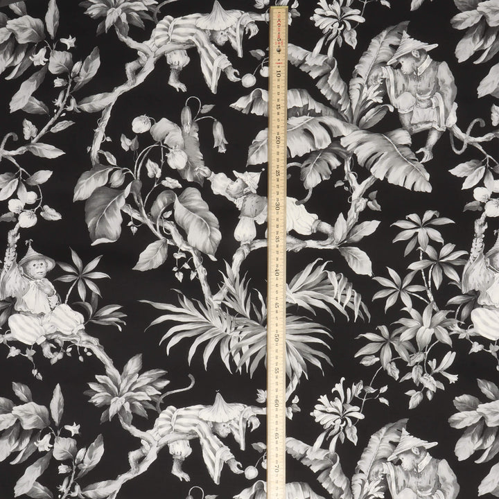 Oriental Monkey Monochrome Double Width Fabric