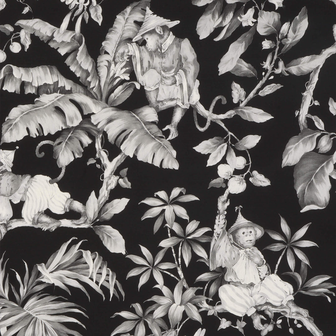 Oriental Monkey Monochrome Double Width Fabric