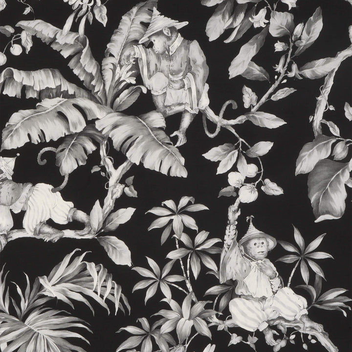 Oriental Monkey Monochrome Double Width Fabric