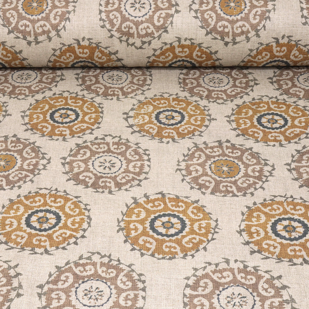 Dhala Suzani Saffron Double Width Fabric
