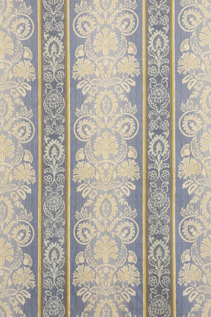 Clearance Versailles Damask Stripe Blue &amp; Gold Fabric