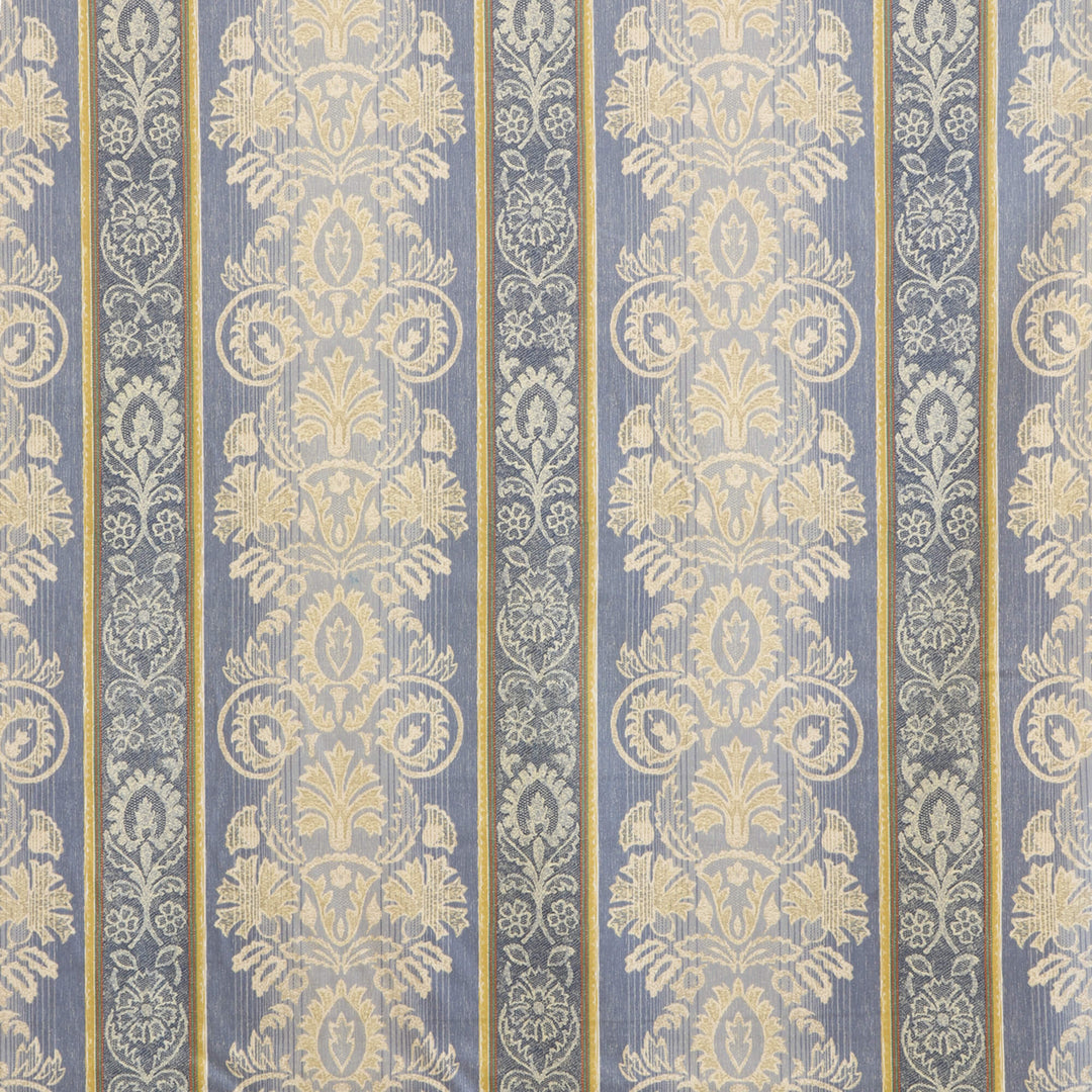 Clearance Versailles Damask Stripe Blue &amp; Gold Fabric