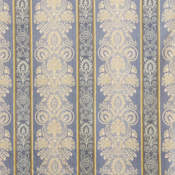 Clearance Versailles Damask Stripe Blue &amp; Gold Fabric