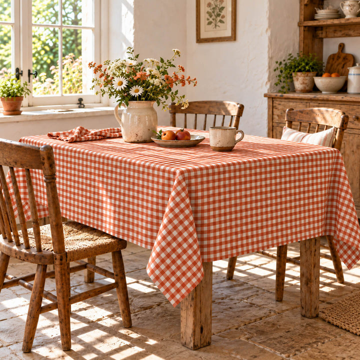 Gingham Check Fabric - Orange
