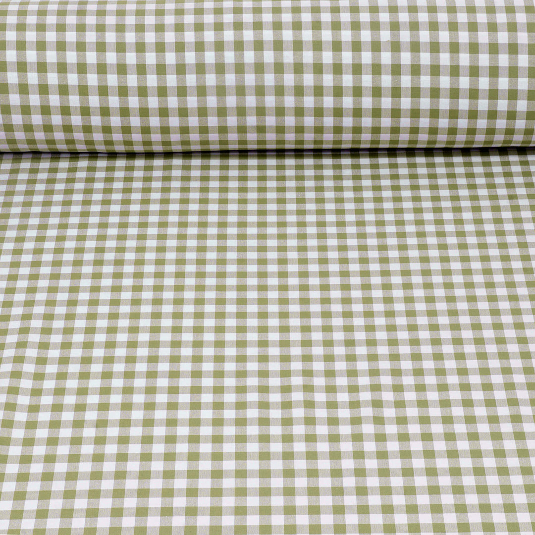 Gingham Check Fabric - Olive Green
