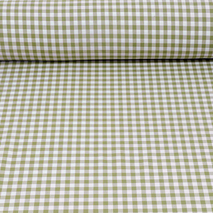 Gingham Check Fabric - Olive Green