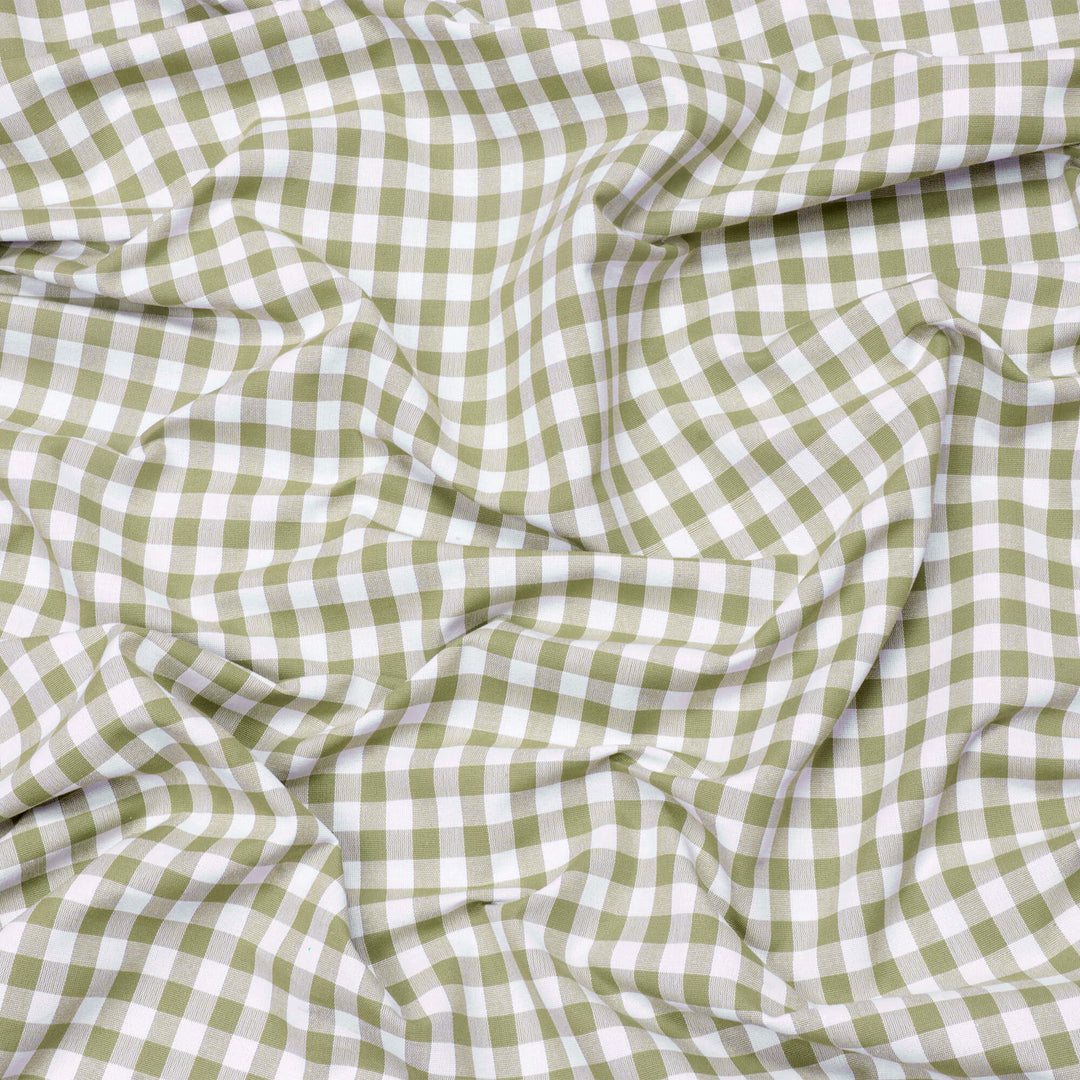 Gingham Check Fabric - Olive Green