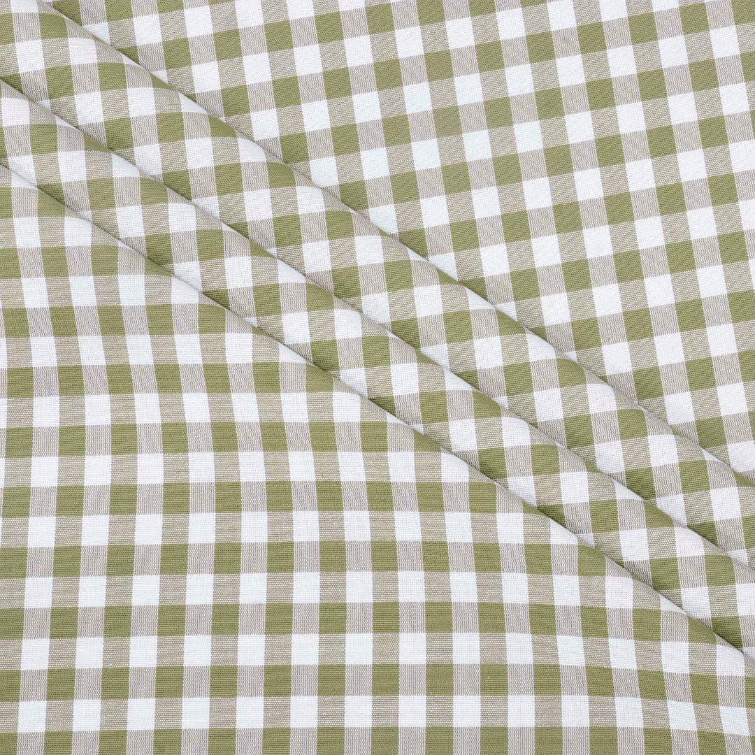 Gingham Check Fabric - Olive Green