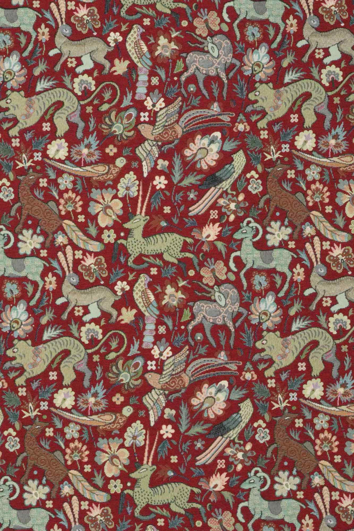 Tudor Forest Tapestry Red Fabric