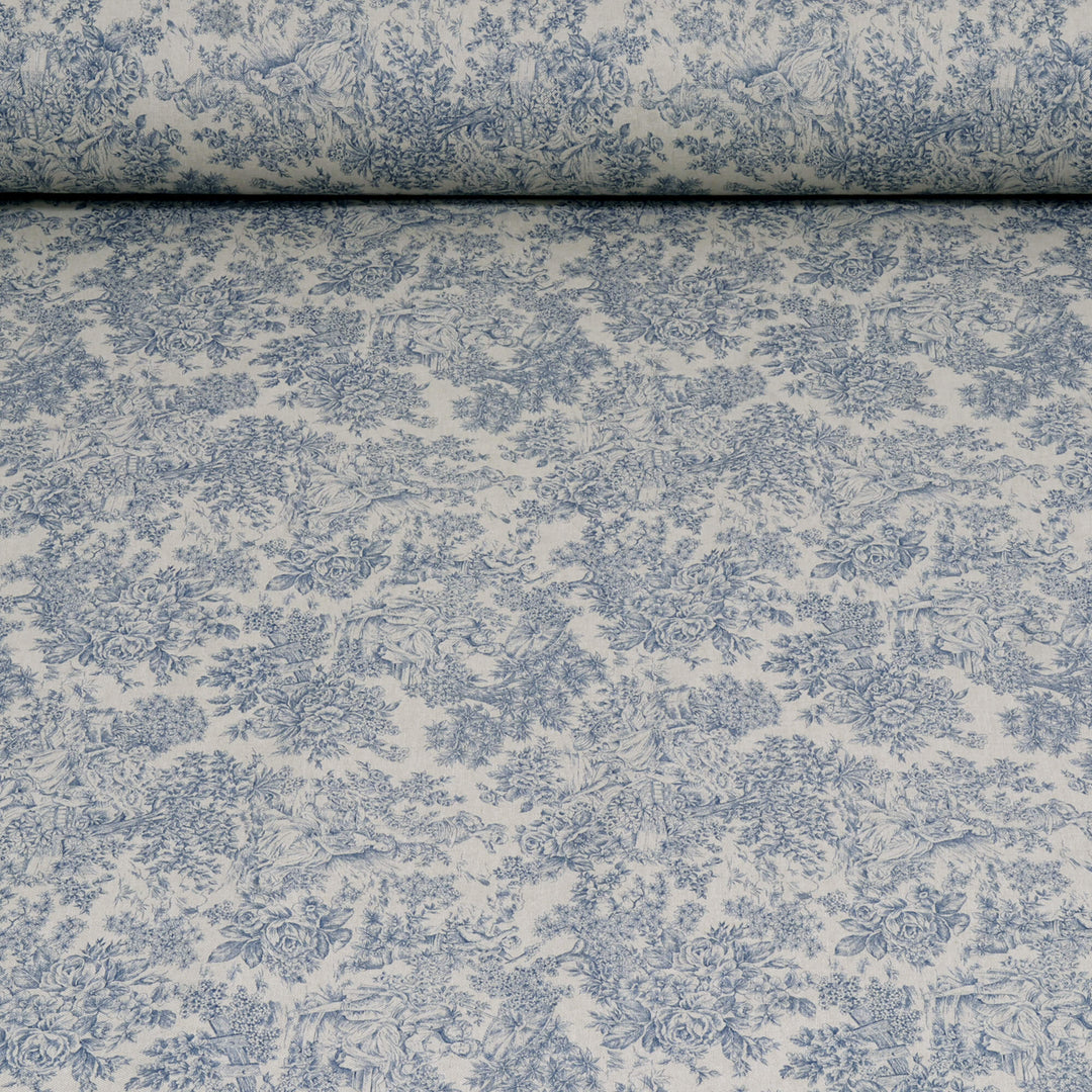 Vintage Toile Blue Double Width Fabric