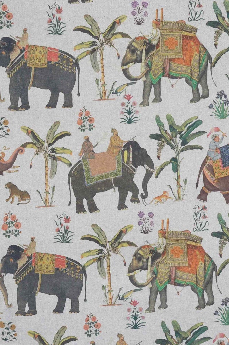 Indian Elephants Double Width Fabric