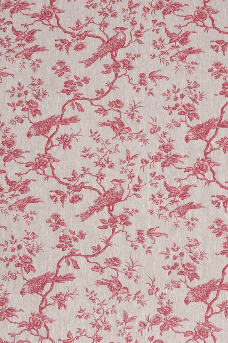 Eliza Raspberry Fabric Isabelle Bird Raspberry Toile Linen Fabric – Foy & Co Interiors