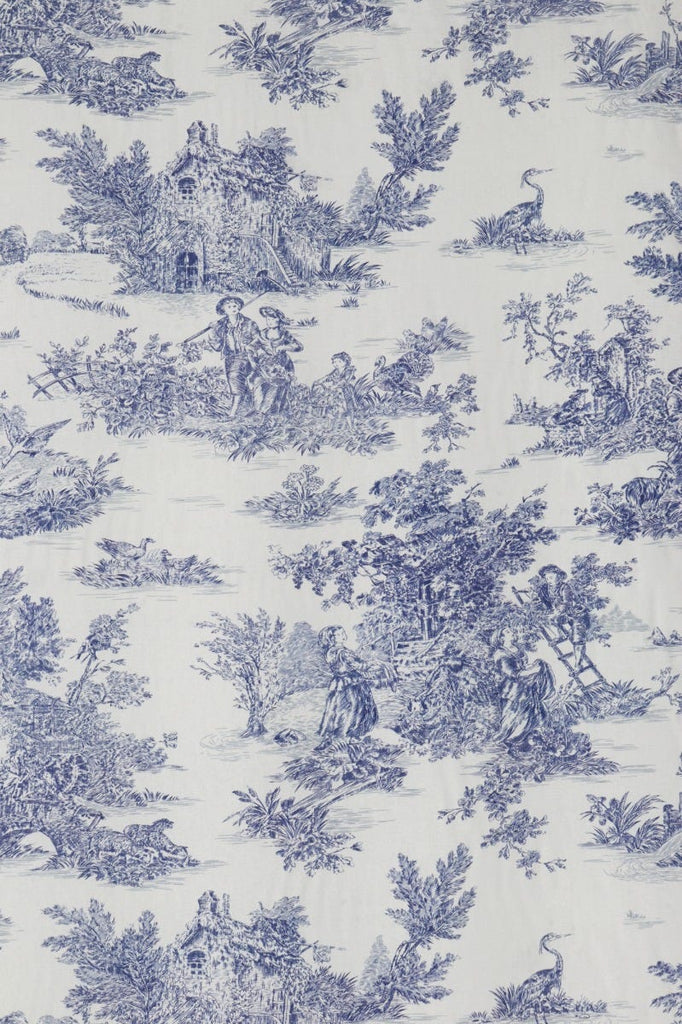 Toile De Jouy Baumwollstoff 'La Vie Rustique' – Oxford Blau, 155 Cm Breit, Für Nähen & Deko