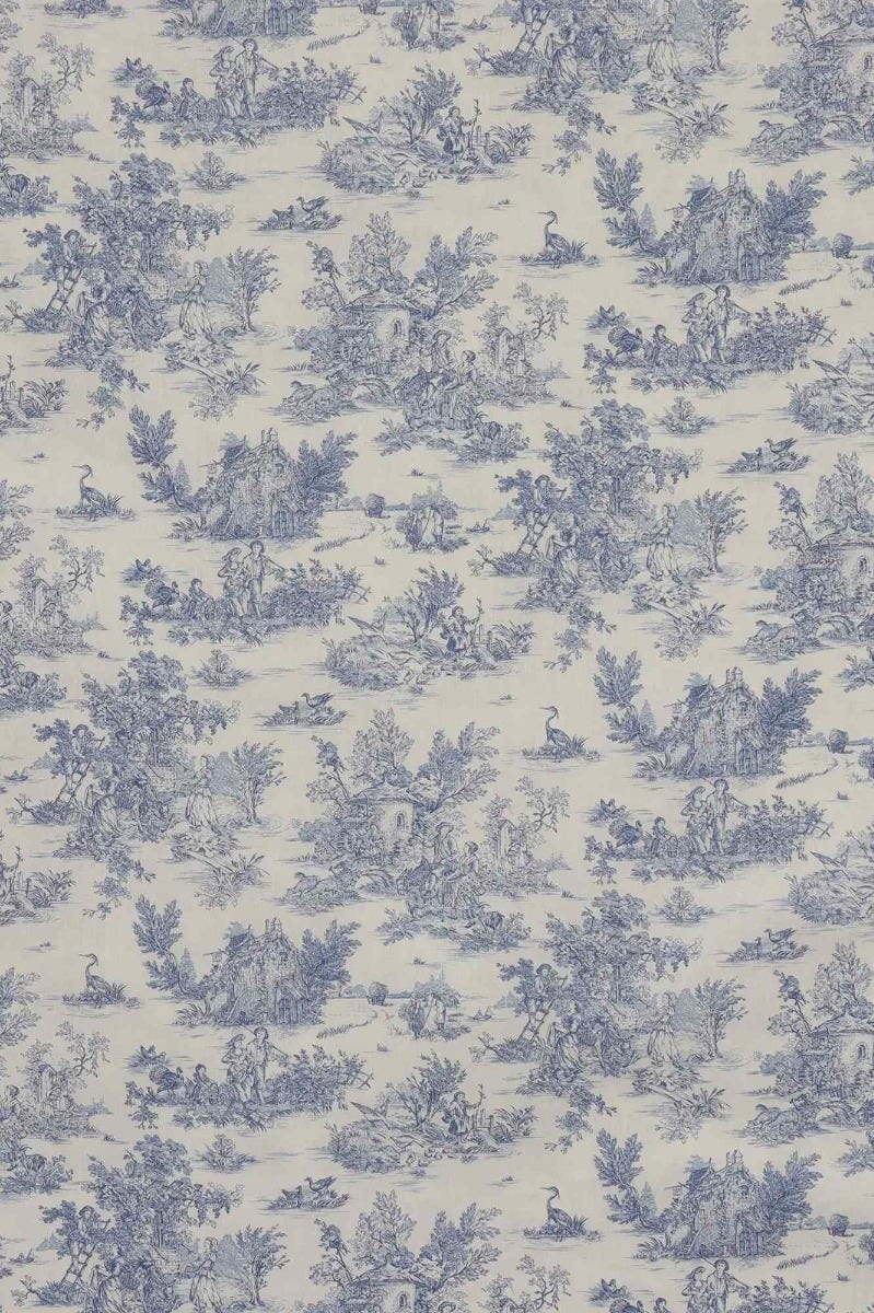 Lot De 4 Pièces De Toile De Jouy Coton Noir Et Beige, Motif Personnages - Occasion